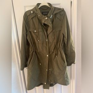 Badgley Mischka Olive Green Parka Jacket Gold Buttons Cargo Military